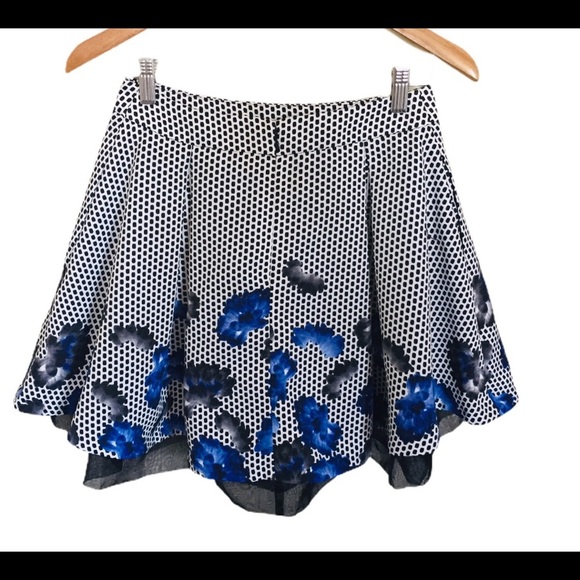 EXPRESS Pleated Fit & Flare Floral Print Tulle Circle Skirt Black/Purple Size 4 - Picture 6 of 11